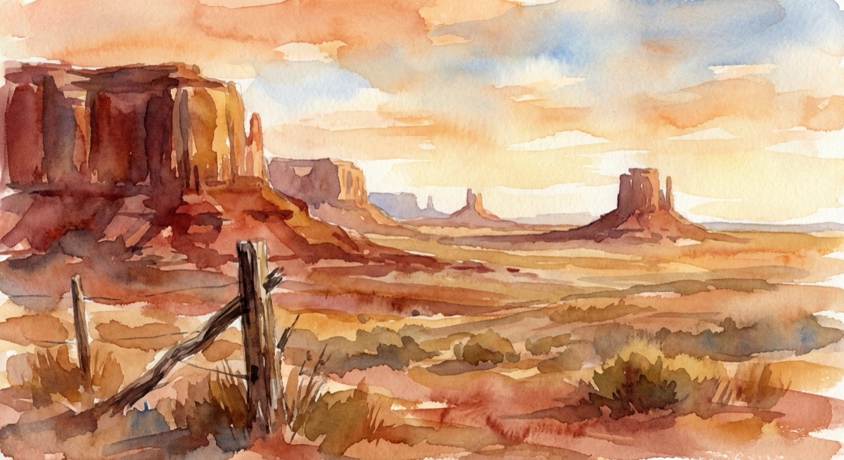 Watercolor of a western landscape